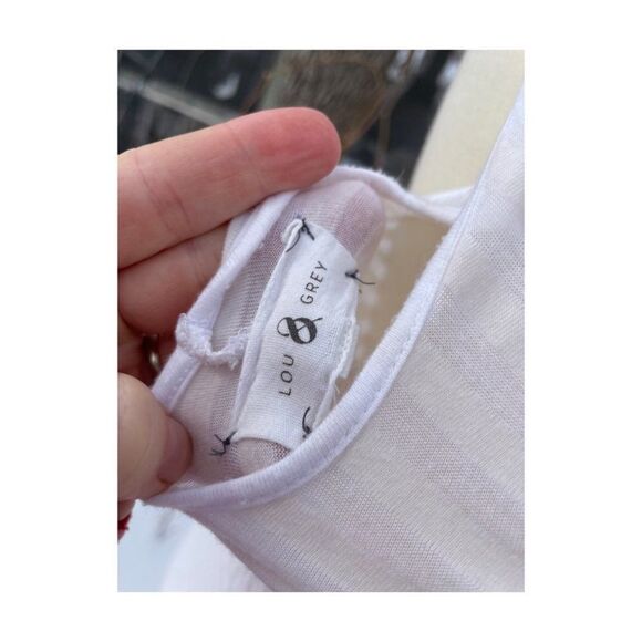 Lou & Grey Semi Sheer Striped Crossback Tank Top White - Picture 2 of 8